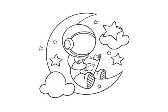 Astronaut Reading on the Moon: A Unique Design Asset