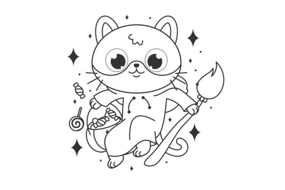 Cartoon Halloween Cat Illustration Line: A Designer's Freebie