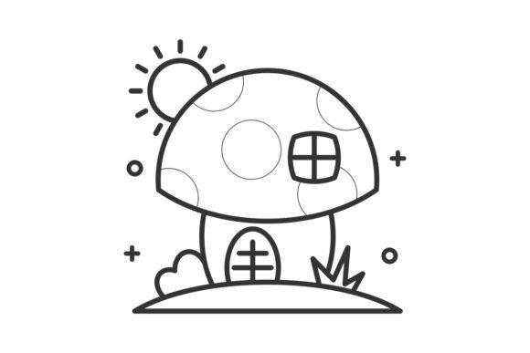 Cartoon Mushroom House Line Style: A Design Asset