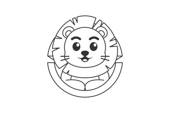 Cute Lion Hiding in a Wooden Hole: A Charming Line Art Asset