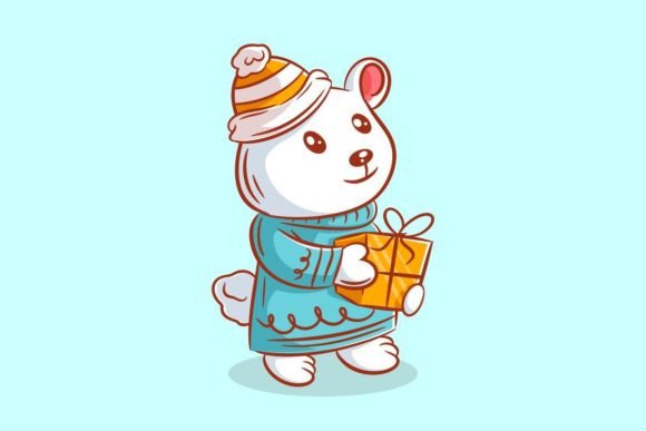 Cute Polar Bear Wants to Give Gifts: A Design Asset