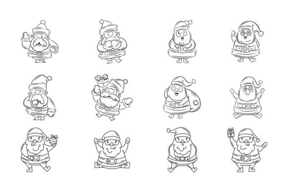 Cute Santa Claus and Hats Hand Drawn: A Design Asset