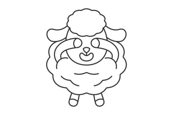 Cute Sheep is Closing Her Eyes Line: A Design Asset