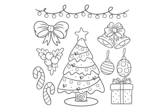 Elevate Your Holiday Designs with Hand Drawn Coloring Christmas Decorations