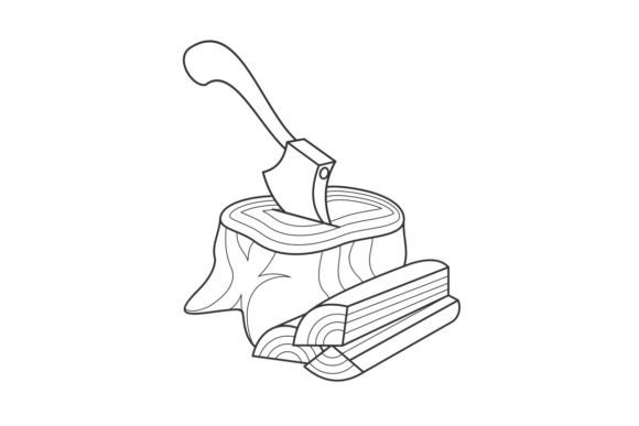 The Ax Got Stuck in a Fallen Tree Trunk: A Vector Design Asset